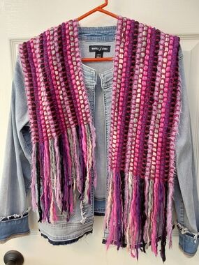 Pink & Purple Woven Fringe Scarf